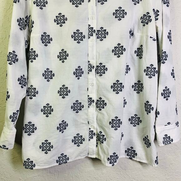 CJ BANKS Blouse Top Button Down‎ Novelty Embroidered Boho Artsy Workwear Preppy - Picture 5 of 12